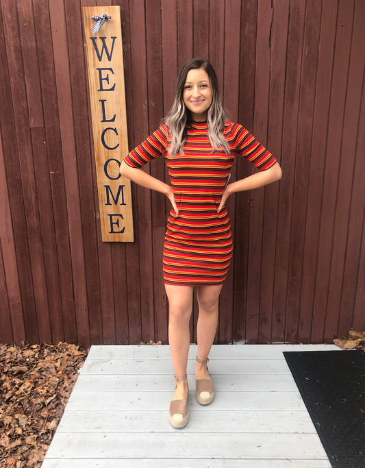 Hi Neck Stripe Dress - La Sorella Boutique
